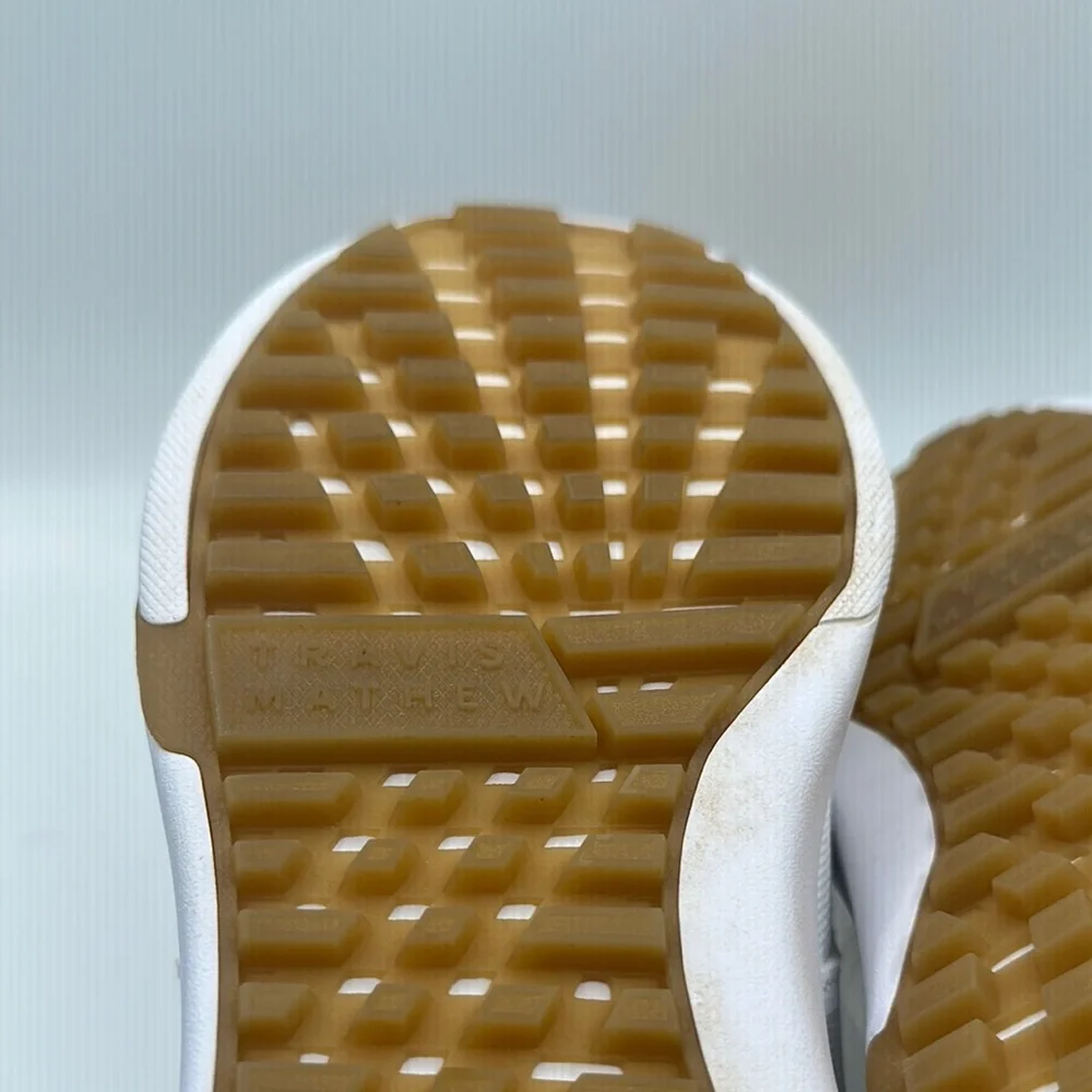 Travis Mathew Sz 11 The Daily Pro White and Tan Sneakers Minimalist‎ Design